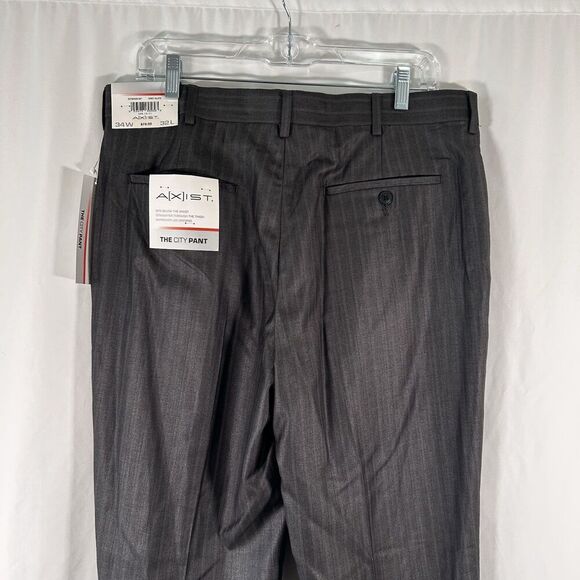 New Axist City Pant Men's 34x32 Grey Striped Flat Front Office Work - Picture 6 of 10